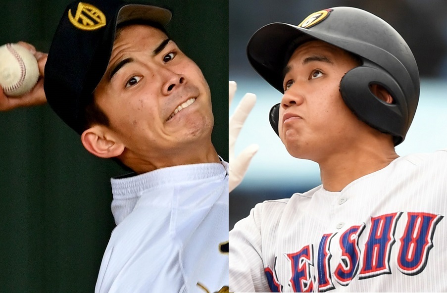 大島の大野稼頭央（左）と明秀日立の武田一渓