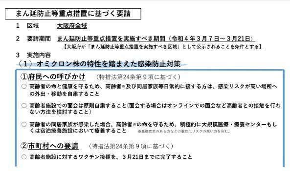 ［資料］まん延防止等重点措置に基づく要請（大阪府公式サイトから）