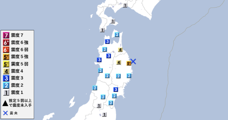 各地域の震度（気象庁の発表資料より）