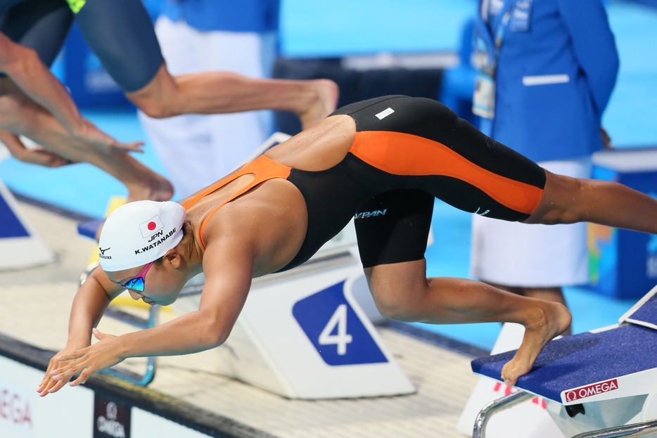 個人メドレー決勝に挑む渡部香生子=2015年8月3日（写真：長田洋平/アフロスポーツ）