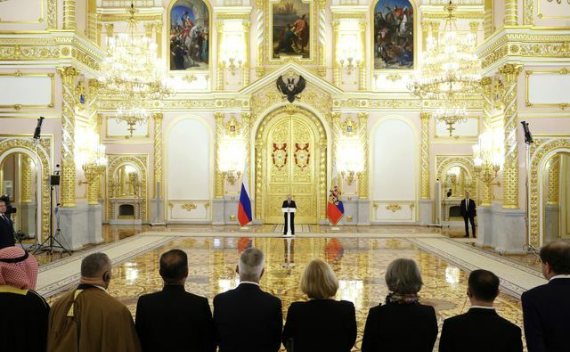 新任大使の信任状捧呈式典で演説するプーチン大統領（提供：ロシア大統領府）