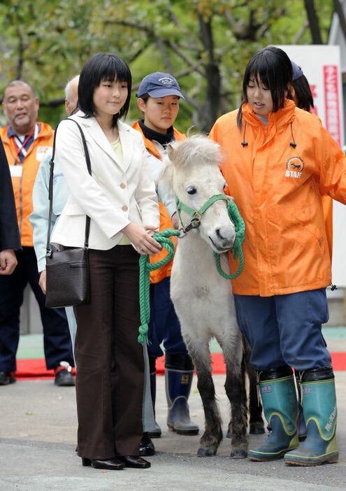 馬の贈呈式に出席した小室眞子さん＝２００８年４月２０日、東京の上野動物園