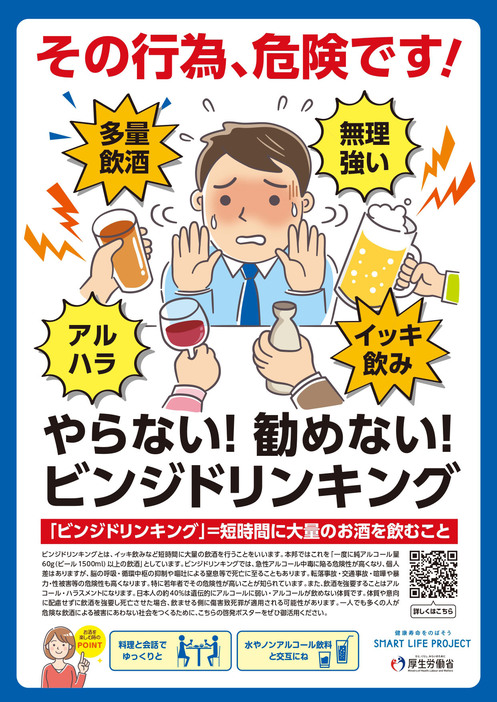 短時間の大量飲酒を控えるよう呼びかける厚労省の啓発ポスター