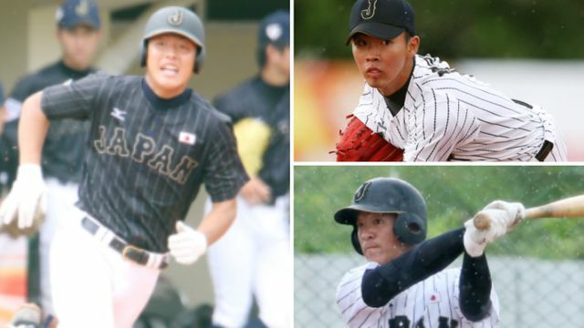 U-18日本代表でともに戦った岡本和真選手、森田駿哉投手、岸田行倫選手(写真:日刊スポーツ/アフロ)