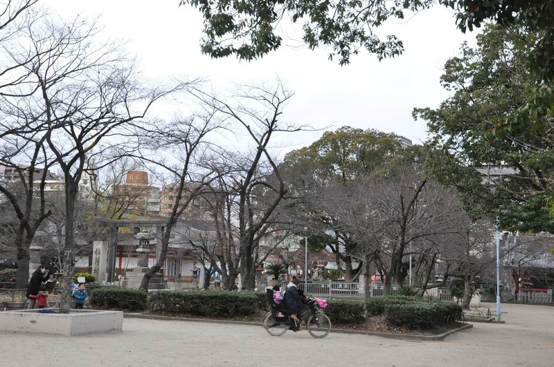 [写真]子どもらでにぎわう土佐公園＝大阪市西区で