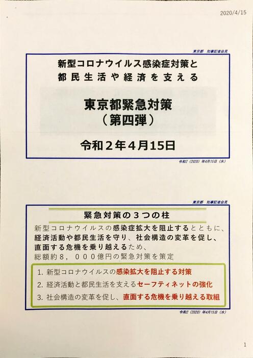 緊急対策の3本の柱（記者会見の配布資料より）