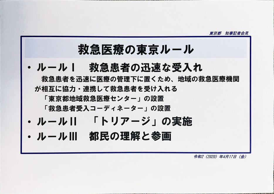 救急医療の東京ルール（記者会見の配布資料より）