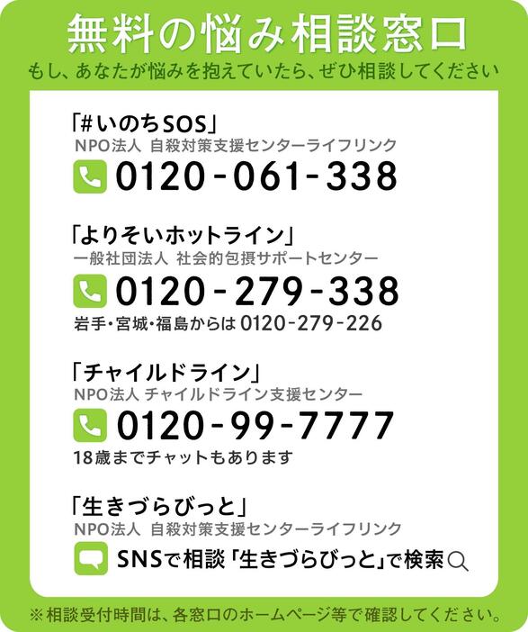 もしあなたが悩みを抱えていたら、無料の悩み相談窓口まで相談してください