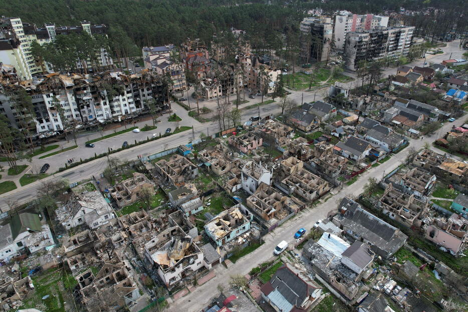 破壊されたキーウ郊外の街（写真：ロイター/アフロ）