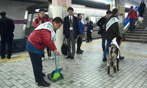 [写真]動物ふれあい列車では、フンそうじも率先して担当