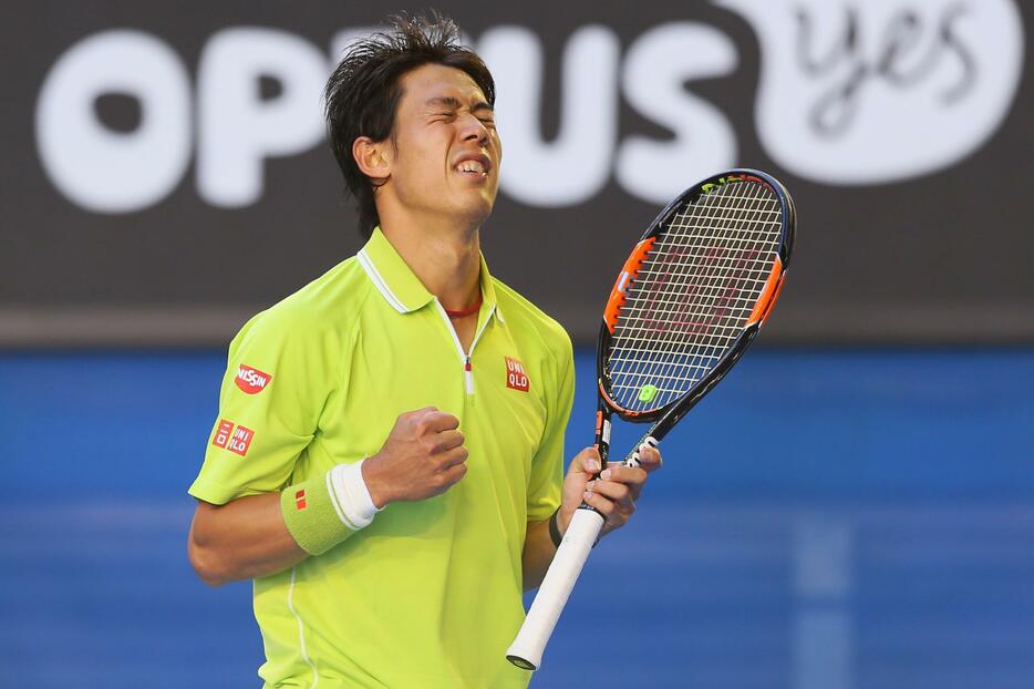 勝利した錦織圭＝2015年1月26日（長田洋平/アフロスポーツ）