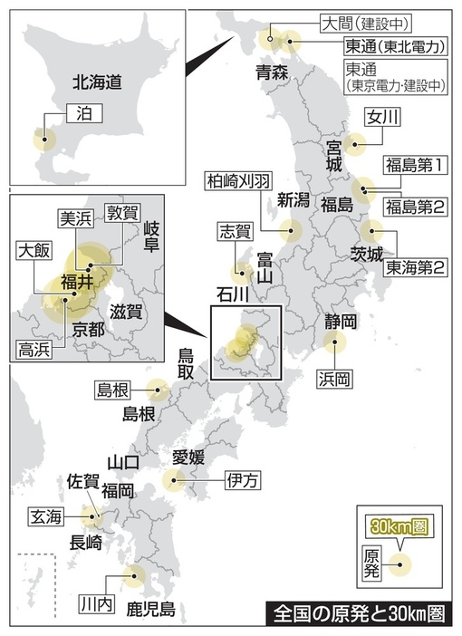 全国の原発と30キロ圏