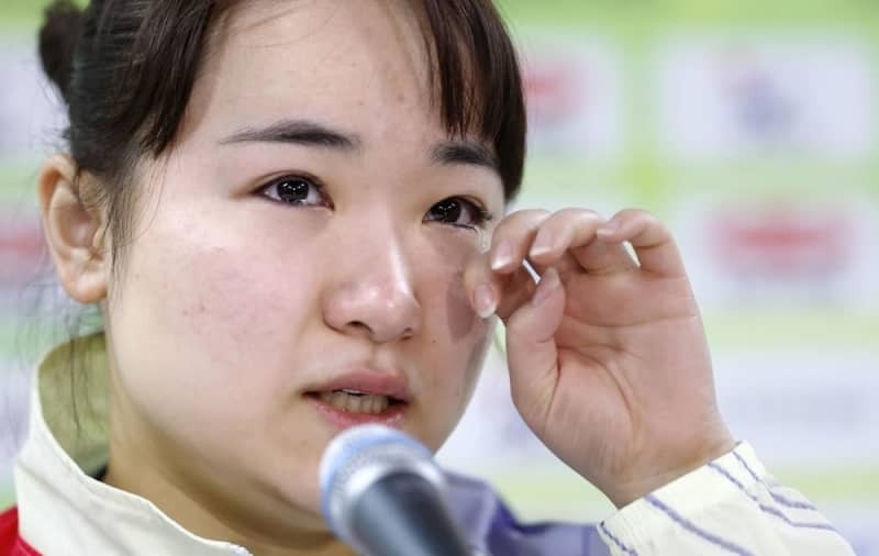 全日本選手権の試合後、記者会見する伊藤美誠選手＝１月２６日、東京体育館