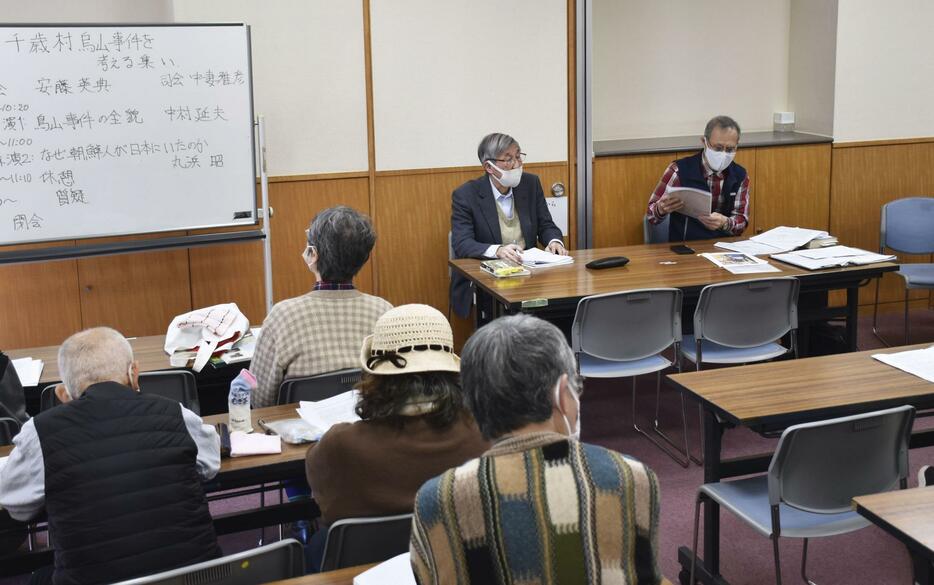 関東大震災時、烏山地域で起きた朝鮮人虐殺事件に関する学習会＝9日午前、東京都世田谷区