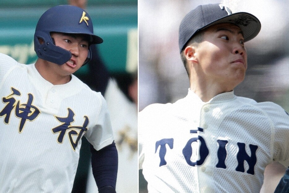 神村学園の正林輝大選手（左）と大阪桐蔭の平嶋桂知投手