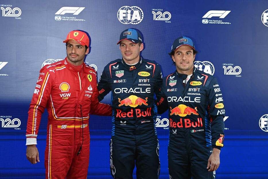 2024年F1第3戦オーストラリアGP予選　PPマックス・フェルスタッペン（レッドブル）、2番手カルロス・サインツ（フェラーリ）、3番手セルジオ・ペレス（レッドブル）