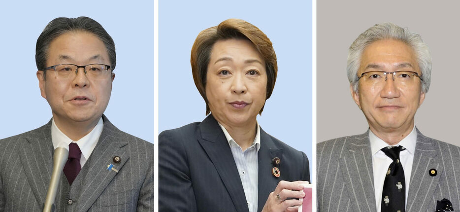 左から自民党の世耕弘成前参院幹事長、橋本聖子元五輪相、西田昌司元政調会長代理