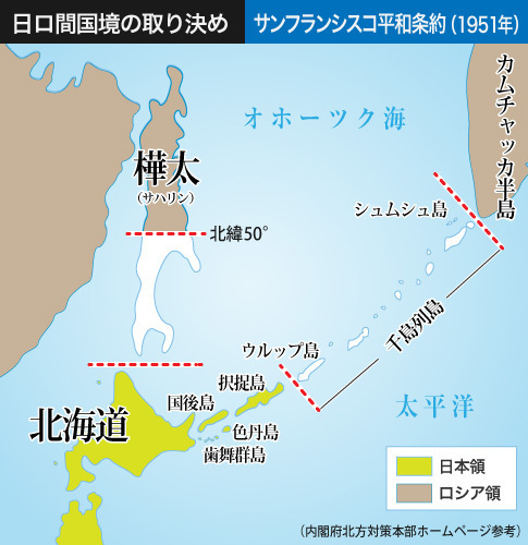 [地図]サンフランシスコ平和条約の日ロ国境取り決め