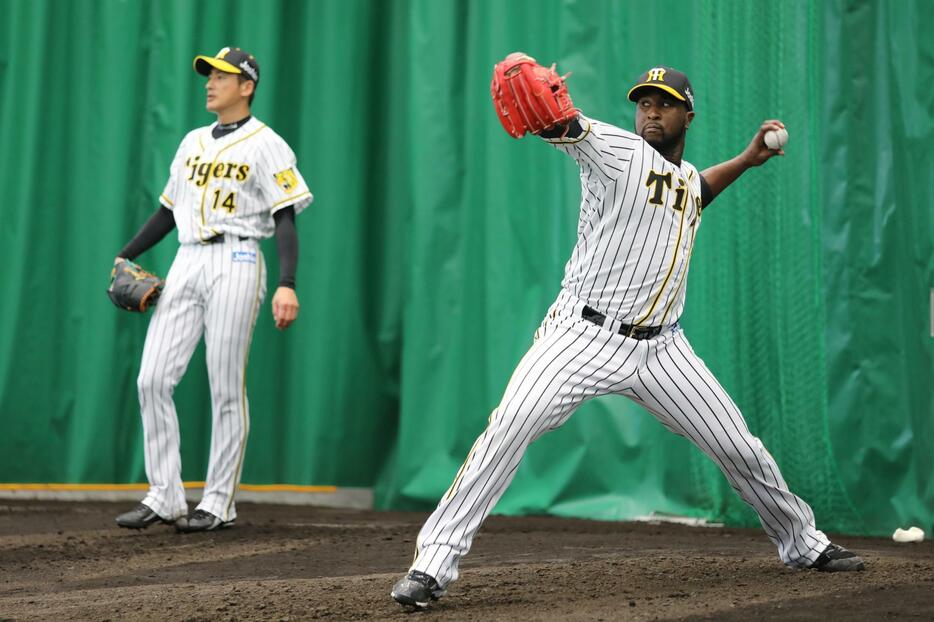 中日から阪神に移籍したガルシアが沖縄キャンプで初ブルペン（写真・黒田史夫）