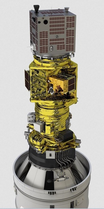 [画像]「革新的衛星技術実証1号機」の超小型衛星7基の搭載イメージ（正面方向に向いているのはALE-1）（c）JAXA