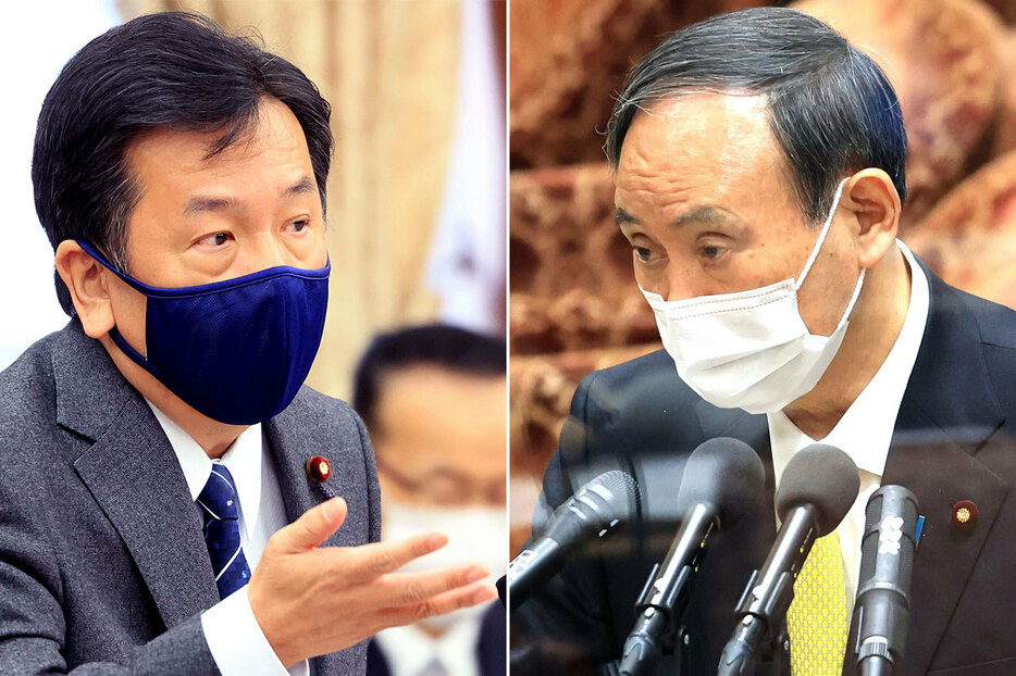 党首討論に臨む菅首相（右）と立憲・枝野代表（写真：つのだよしお/アフロ）