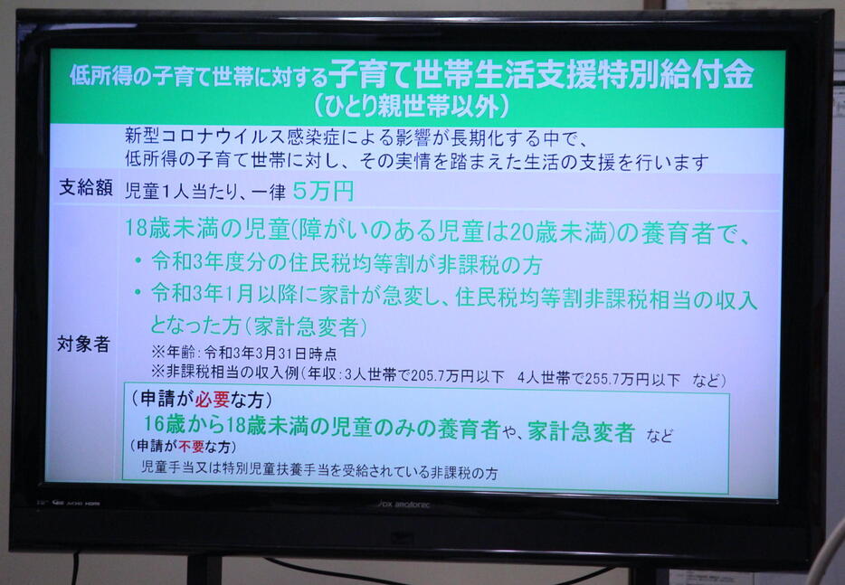 子育て世帯生活支援特別給付金の対象を二人親世帯に拡大