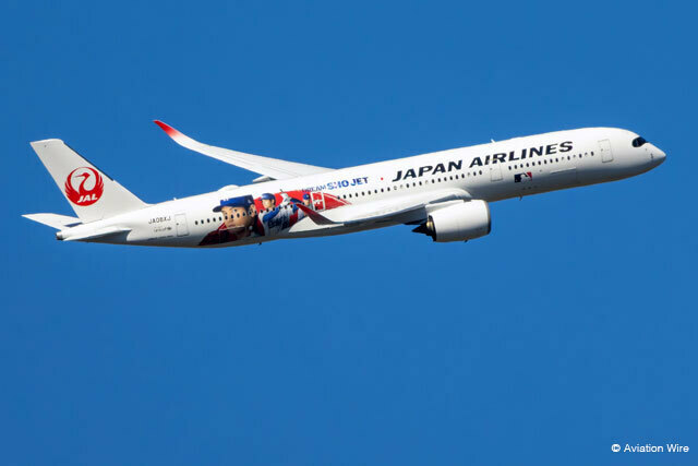 新千歳空港を離陸し羽田へ向かう大谷選手を描いたJALの「DREAM SHO JET」によるJL504便＝24年9月29日 PHOTO: Masatoshi KINOSHITA/Aviation Wire