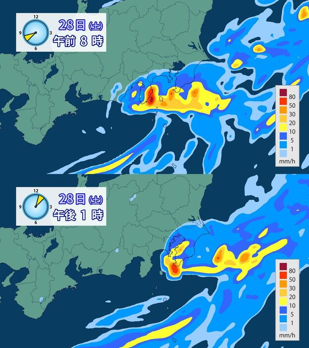 28日(土)の雨の予想