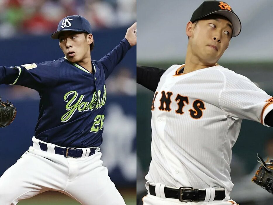 ヤクルト・山野太一、巨人・山﨑伊織 (C)Kyodo News