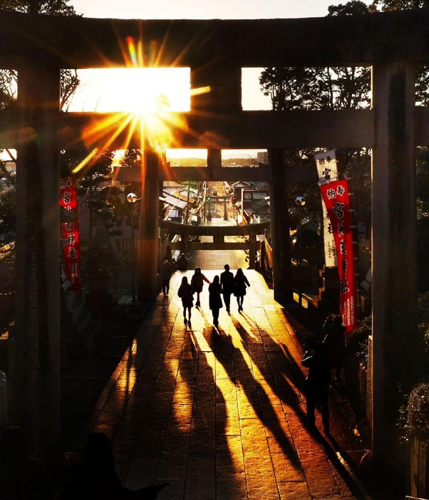 宮地嶽神社で見られる光の道 (2023年撮影)