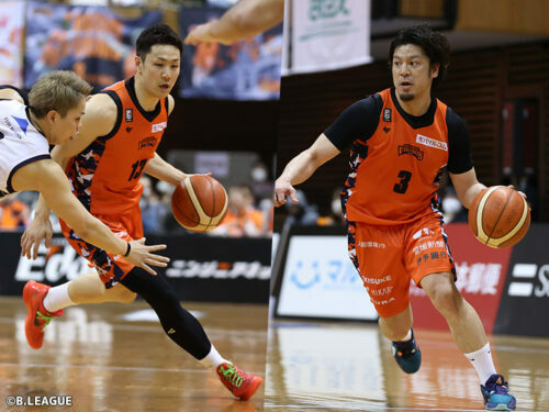 地元出身の俊野（左）がキャプテン、ベテランPGの古野（右）がオンコートキャプテンに［写真］＝B.LEAGUE