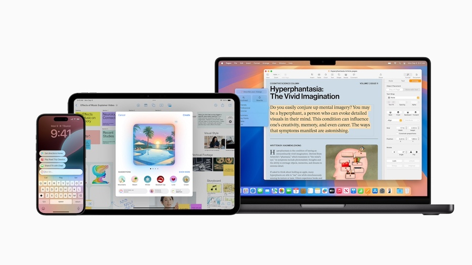 ▲Apple Intelligenceは、iOS 18.1、iPadOS 18.1、macOS Sequoia 15.1からの提供開始予定