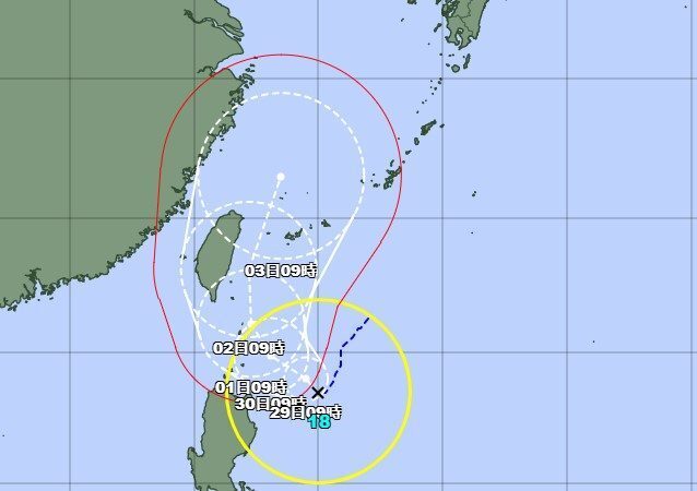 28日午前9時の台風18号の進路予想（気象庁ホームページから）