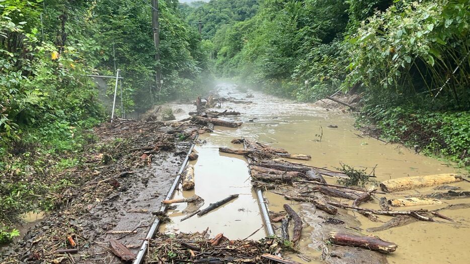 線路に流入した土砂