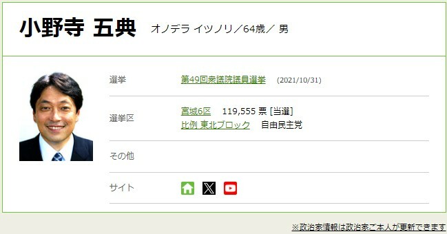 政調会長の小野寺氏は8期目で、防衛相などを歴任