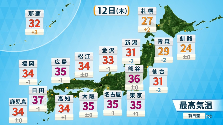 12日(木)の予想最高気温