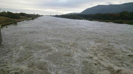 「美しき青きドナウ川」だが、豪雨により濁流となってウィーンへ流れていく（写真:筆者撮影）