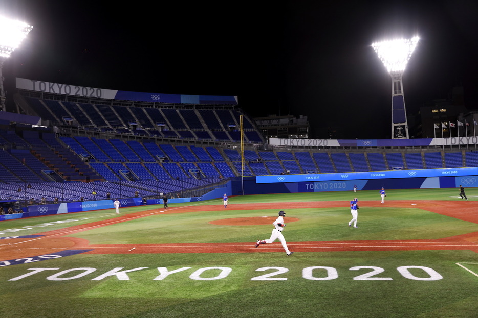 無観客で開催された東京五輪。野球の準決勝。2021年8月4日撮影（写真：西村尚己／アフロスポーツ）