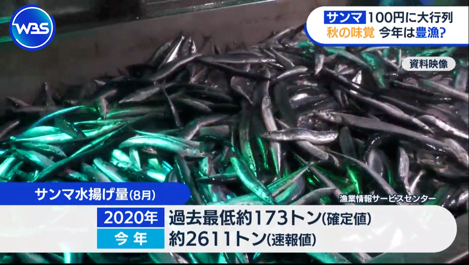 8月のサンマの水揚げ量は6年ぶりに2000トンを超えた