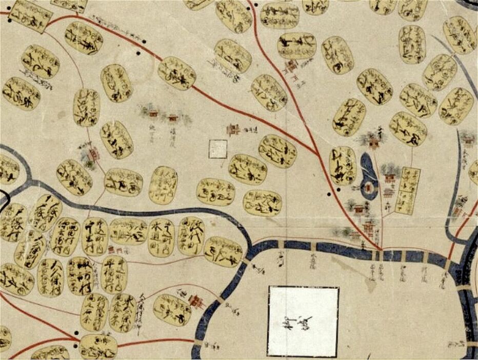 江戸時代に幕府主導で作成された絵図のひとつ、正保国絵図には「駒込村」の地名がある（国立公文書館所蔵）