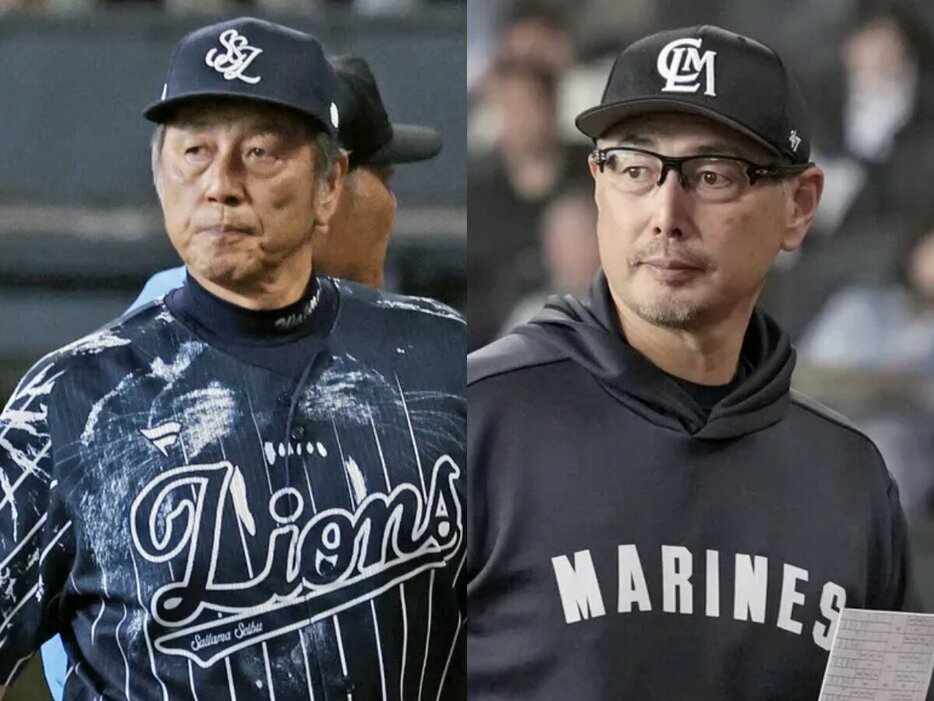 西武・渡辺監督代行、ロッテ・吉井監督 (C)Kyodo News