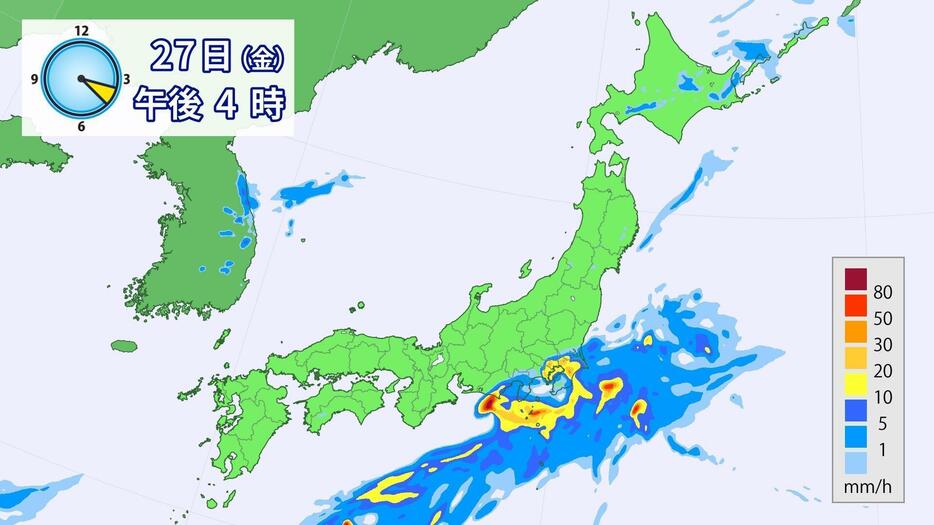 27日(金)午後4時雨の予想