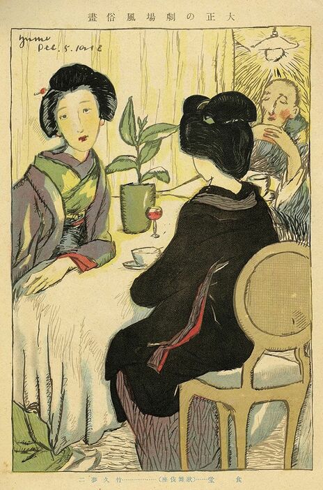 食堂（歌舞伎座）（『新演芸』第4巻第1号口絵）「大正の劇場風俗画」1919年