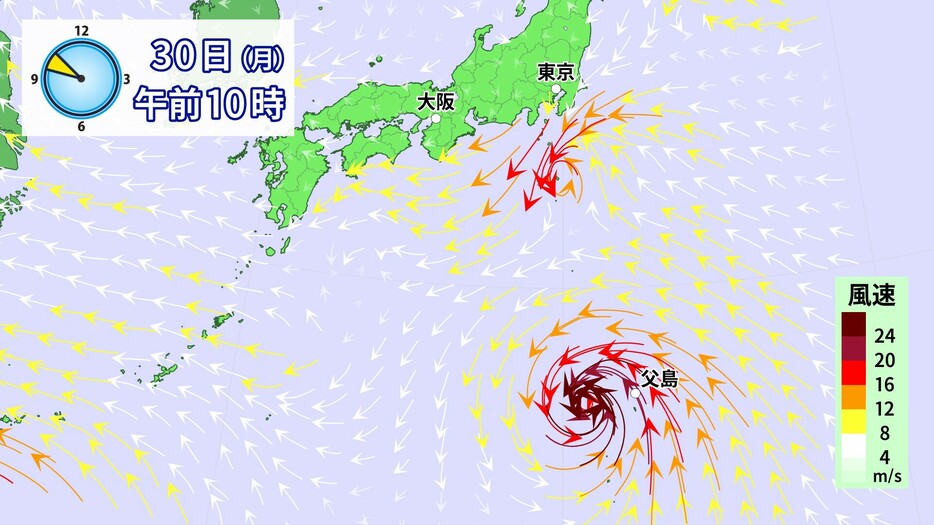 風の予想(30日午前10時)