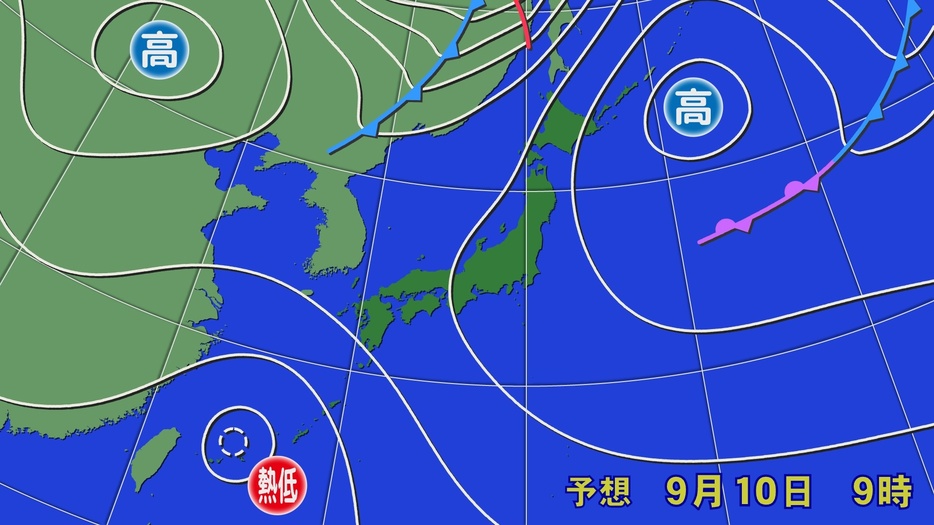 10日(火)午前9時の予想天気図