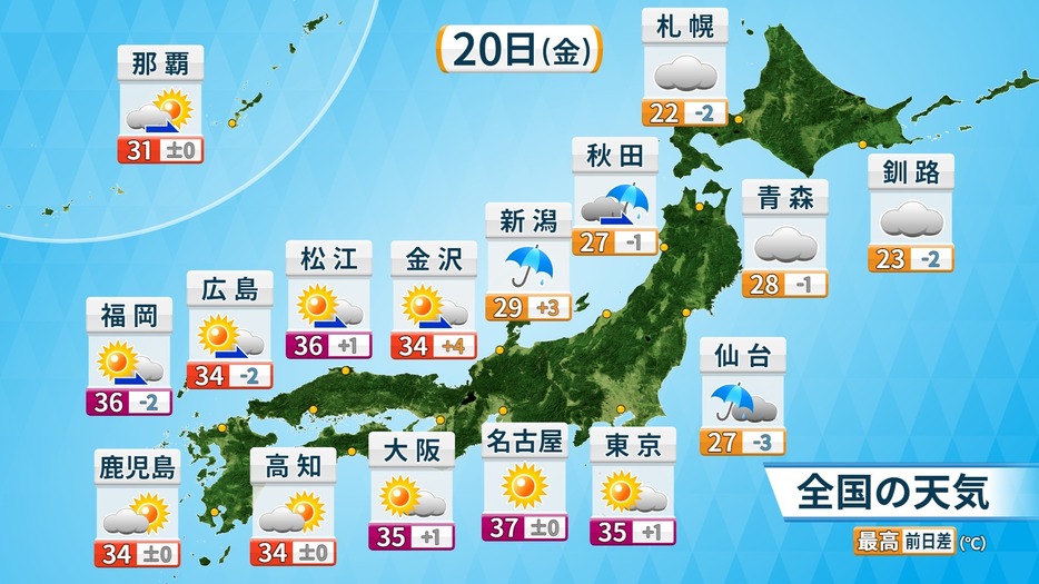 20日（金）の全国天気