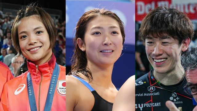 左から柔道の阿部詩選手、競泳の池江璃花子選手、バレーボールの石川祐希選手(写真：日刊スポーツ/アフロ)(写真：YUTAKA/アフロスポーツ)(写真：アフロ)