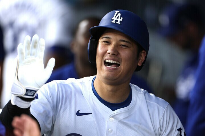 MLB史上初の“45-45”に到達した、ロサンゼルス・ドジャースの大谷翔平。(C)Getty Images