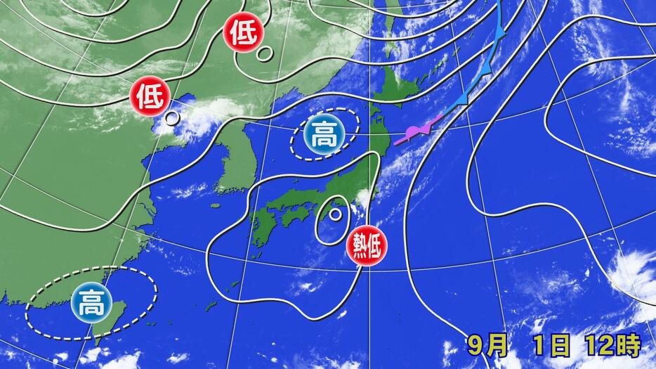 1(日)12時の実況天気図