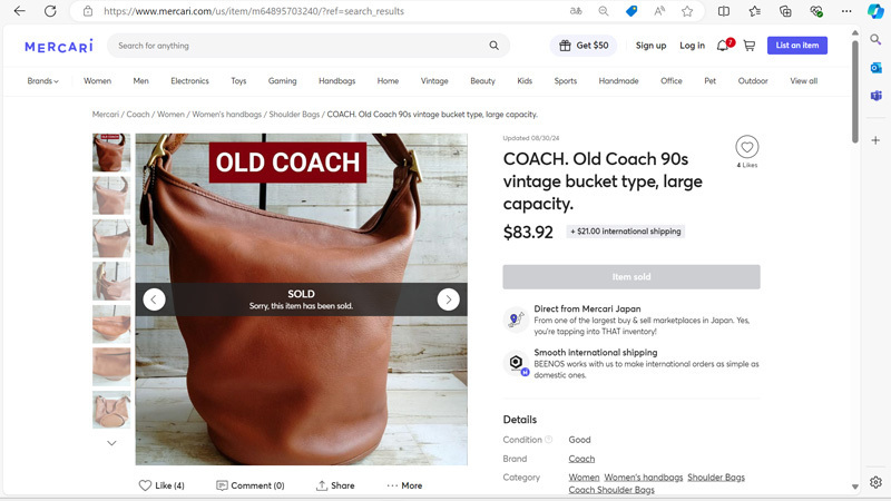 日本の出品者が商品画像に「OLD COACH」と記載している